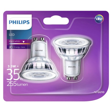 RINKINYS 2x LED lemputė Philips GU10/3,5W/230V 2700K