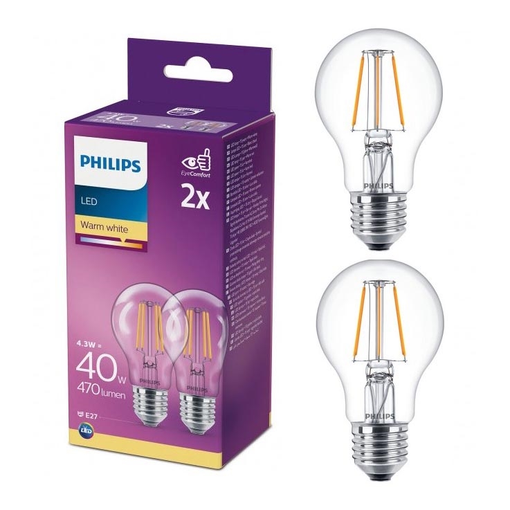 RINKINYS 2x LED Lemputė VINTAGE Philips A60 E27/4,3W/230V 2700K