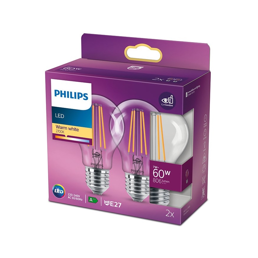 RINKINYS 2x LED Lemputė VINTAGE Philips E27/7W/230V 2700K