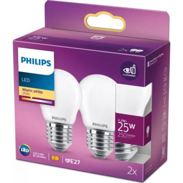 Rinkinys 2x LED lemputės Philips P45 E27/2,2W/230V 2700K