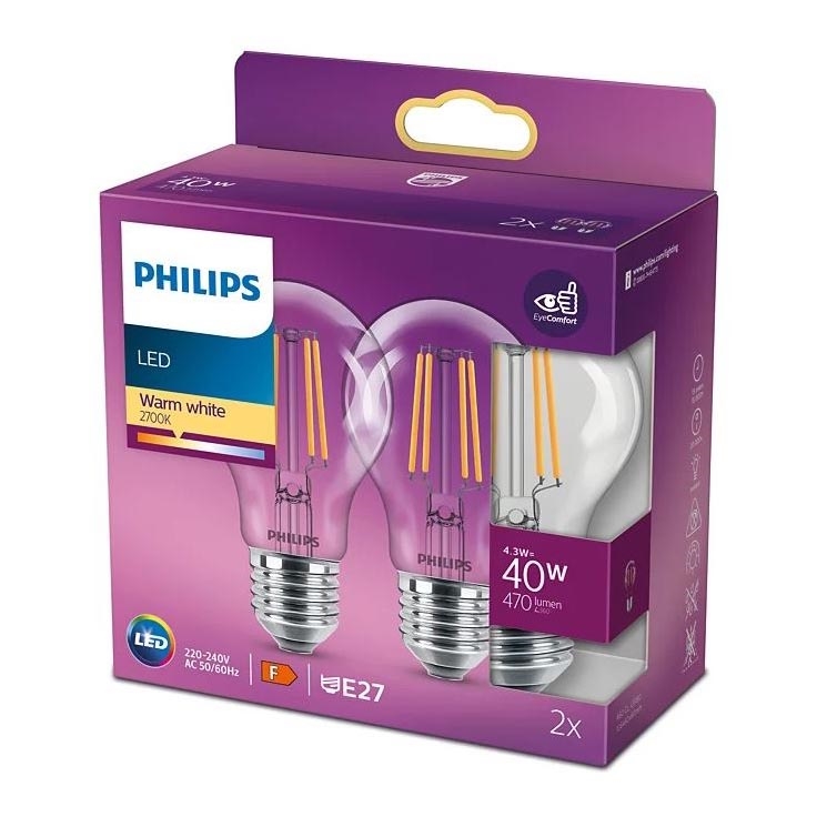 RINKINYS 2x LED Lemputės VINTAGE Philips A60 E27/4,3W/230V 2700K