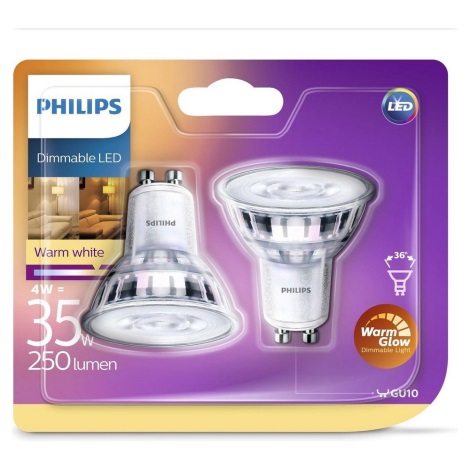 RINKINYS 2x LED Pritemdoma lempa Philips Warm Glow GU10/4W/230V 2200K-2700K 