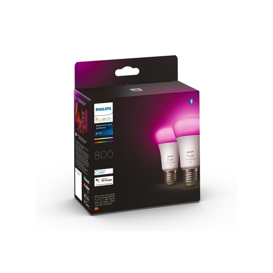 RINKINYS 2x LED Reguliuojama lemputė  Philips Hue WACA A60 E27/6,5W/230V 2000-6500K