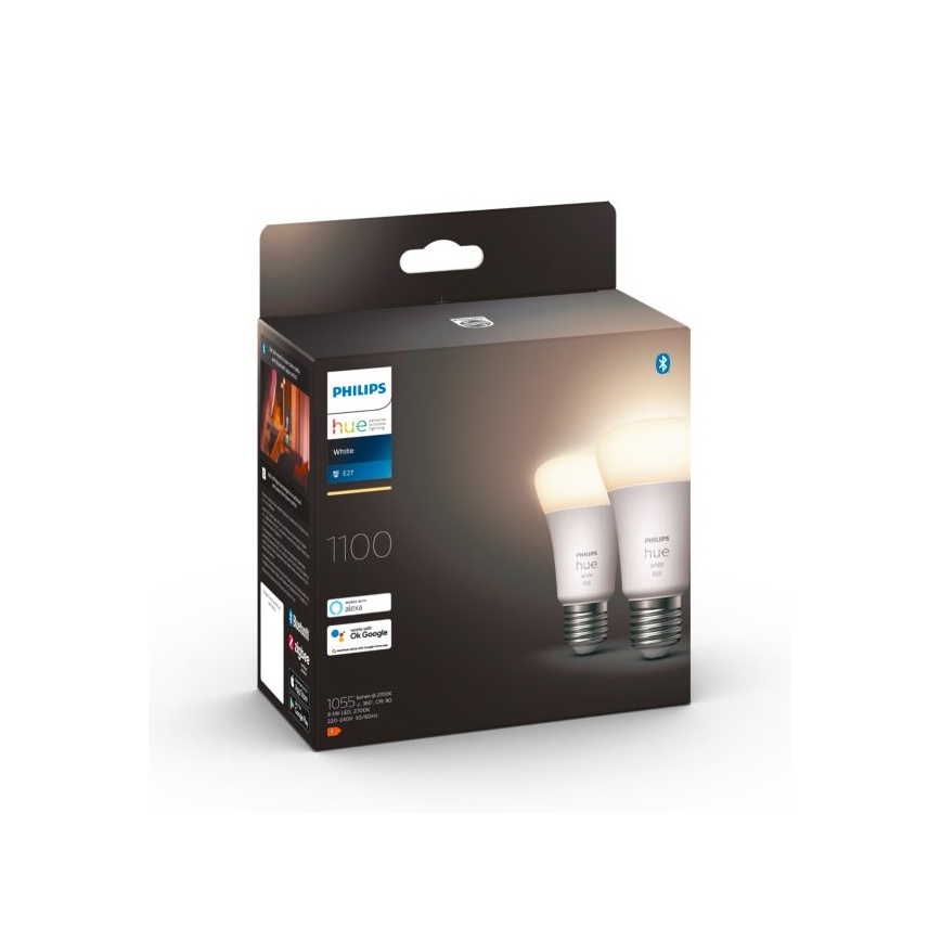 RINKINYS 2x LED Reguliuojama lemputė Philips Hue WHITE E27/9,5W/230V 2700K