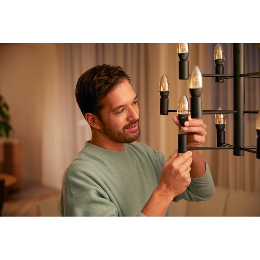 RINKINYS 2x LED Reguliuojama lemputė Philips Hue WHITE FILAMENT E14/4,5W/230V 2100K