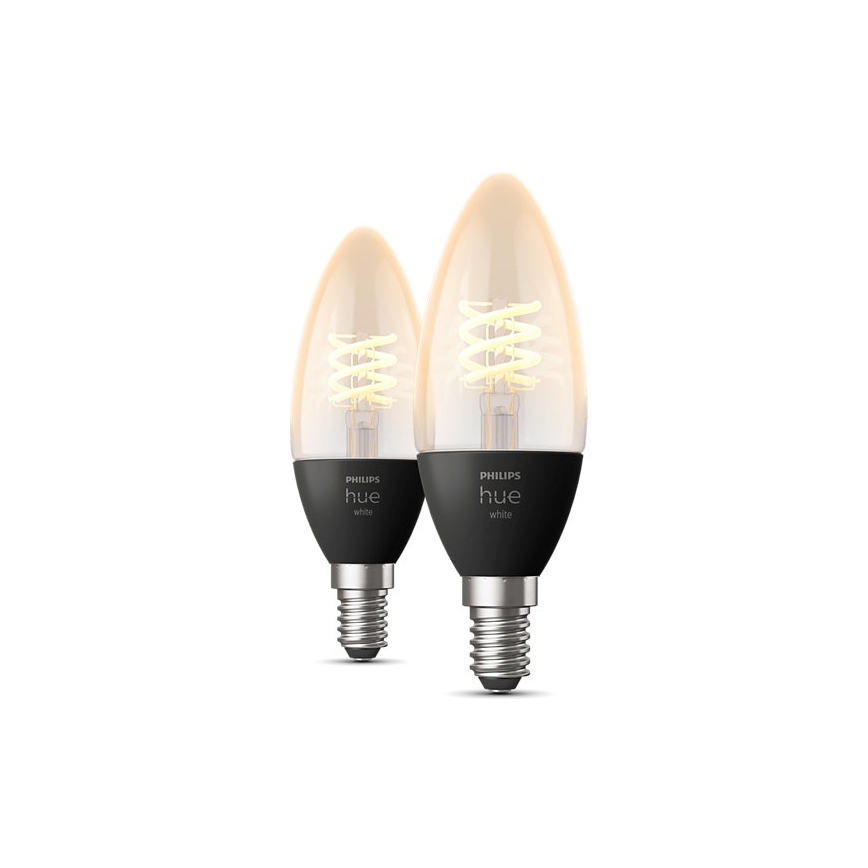RINKINYS 2x LED Reguliuojama lemputė Philips Hue WHITE FILAMENT E14/4,5W/230V 2100K