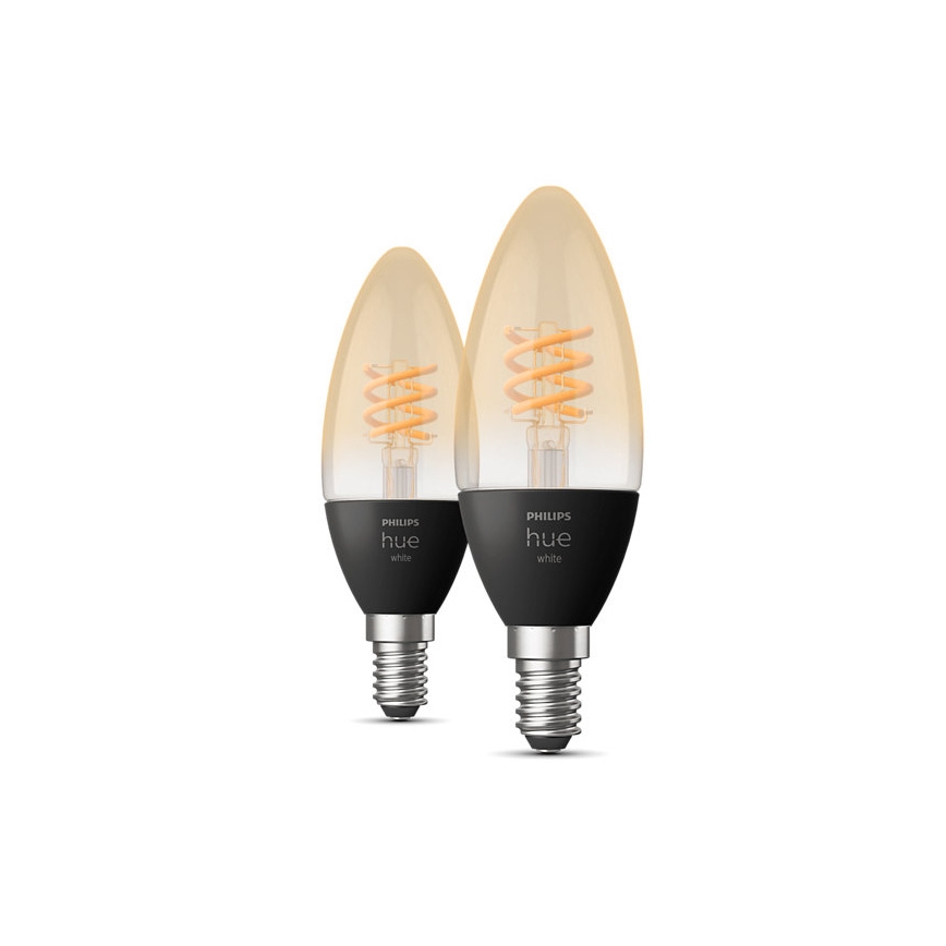 RINKINYS 2x LED Reguliuojama lemputė Philips Hue WHITE FILAMENT E14/4,5W/230V 2100K