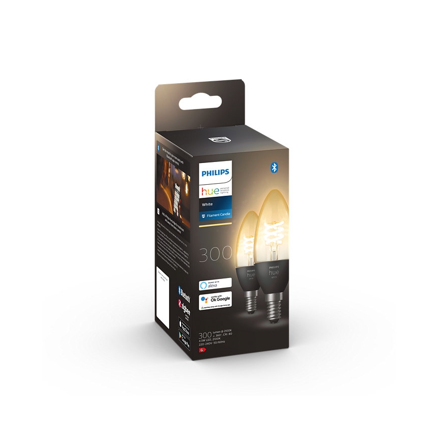 RINKINYS 2x LED Reguliuojama lemputė Philips Hue WHITE FILAMENT E14/4,5W/230V 2100K
