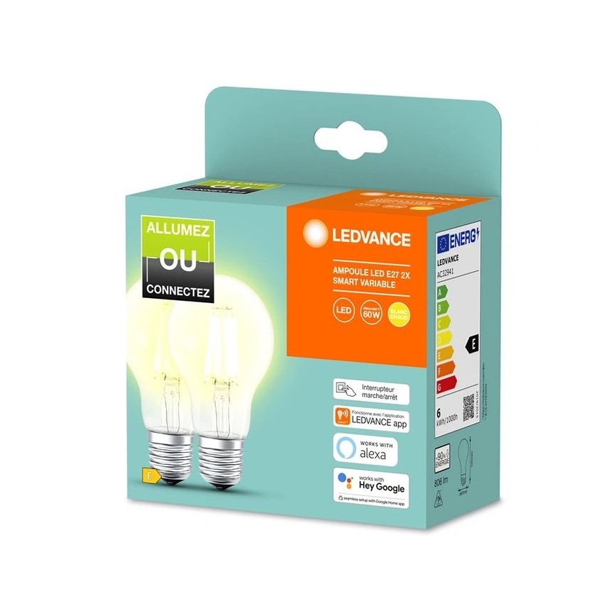 RINKINYS 2x LED Reguliuojama lemputė SMART+ A60 E27/6W/230V 2700K  - Ledvance