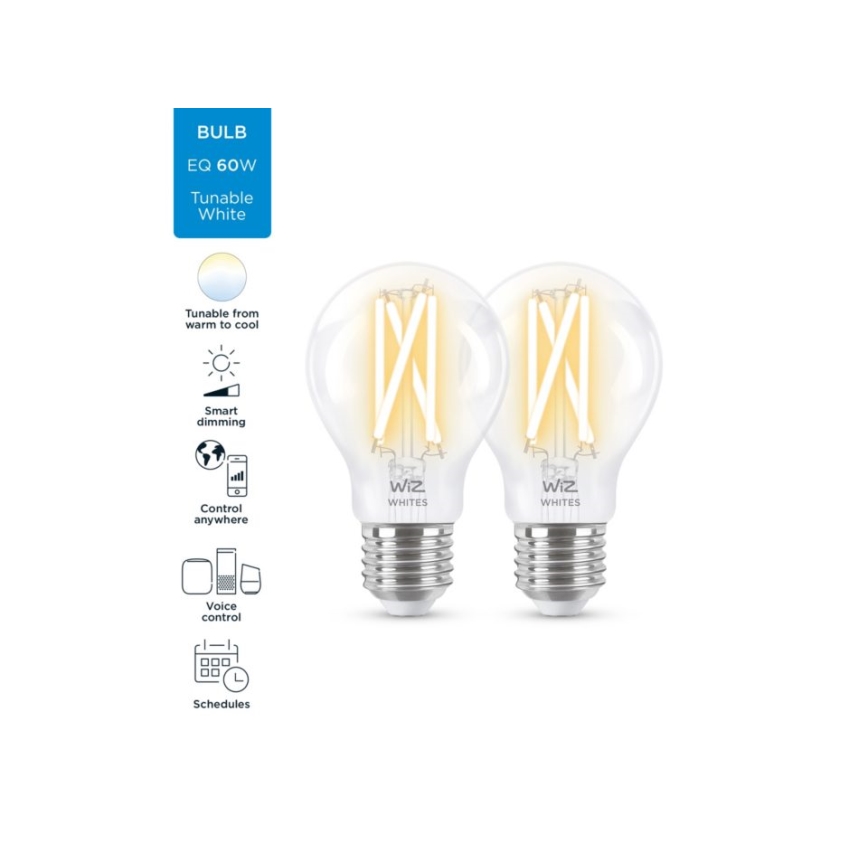 RINKINYS 2x LED Reguliuojama lemputė VINTAGE FILAMENT A60 E27/6,7W/230V Wi-Fi - WiZ
