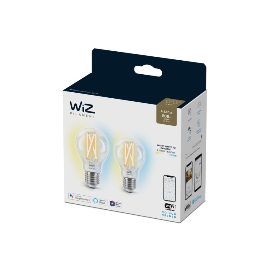 RINKINYS 2x LED Reguliuojama lemputė VINTAGE FILAMENT A60 E27/6,7W/230V Wi-Fi - WiZ