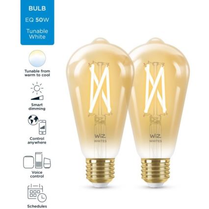 RINKINYS 2x LED Reguliuojama lemputė VINTAGE FILAMENT ST64 E27/6,7W/230V 2000-5000K Wi-Fi - WiZ