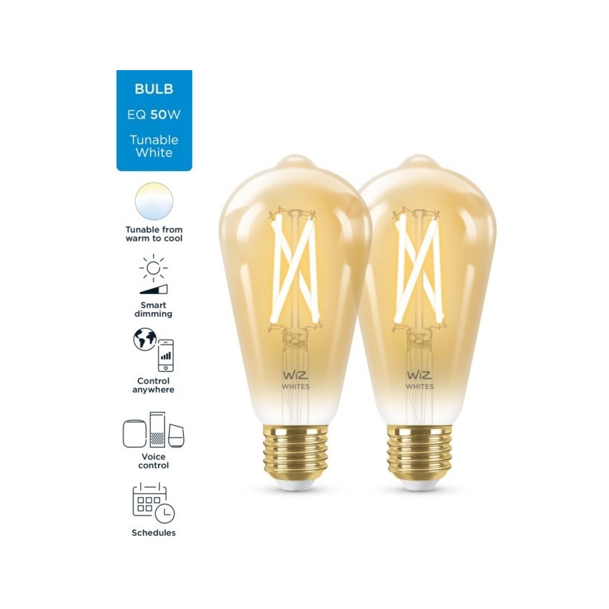 RINKINYS 2x LED Reguliuojama lemputė VINTAGE FILAMENT ST64 E27/6,7W/230V 2000-5000K Wi-Fi - WiZ
