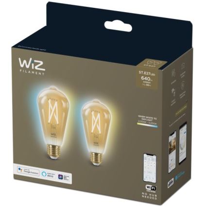RINKINYS 2x LED Reguliuojama lemputė VINTAGE FILAMENT ST64 E27/6,7W/230V 2000-5000K Wi-Fi - WiZ
