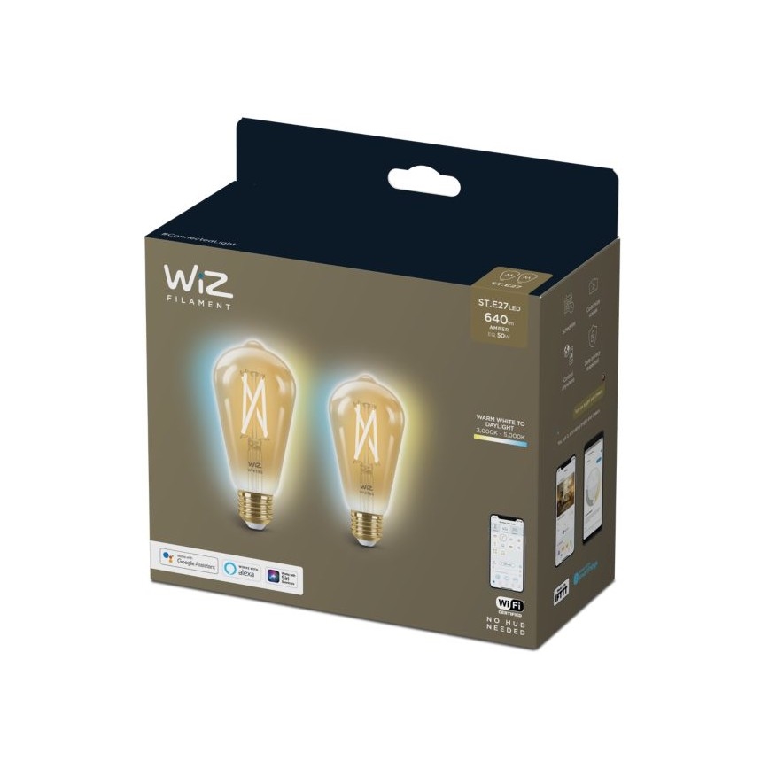 RINKINYS 2x LED Reguliuojama lemputė VINTAGE FILAMENT ST64 E27/6,7W/230V 2000-5000K Wi-Fi - WiZ