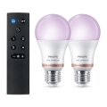Rinkinys 2x LED RGB reguliuojama lemputė Philips SMART A60 E27/8,5W/230V 2200-6500K + nuotolinio valdymo pultas