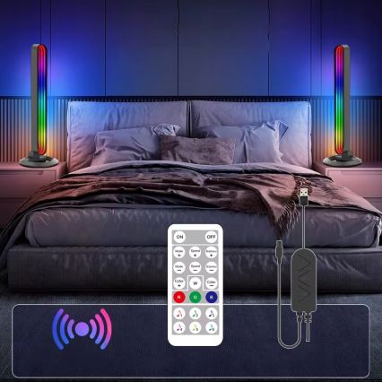 RINKINYS 2x LED RGBIC Reguliuojamas stalinis šviestuvas LED/5W/5V juodas + nuotolinis valdymas