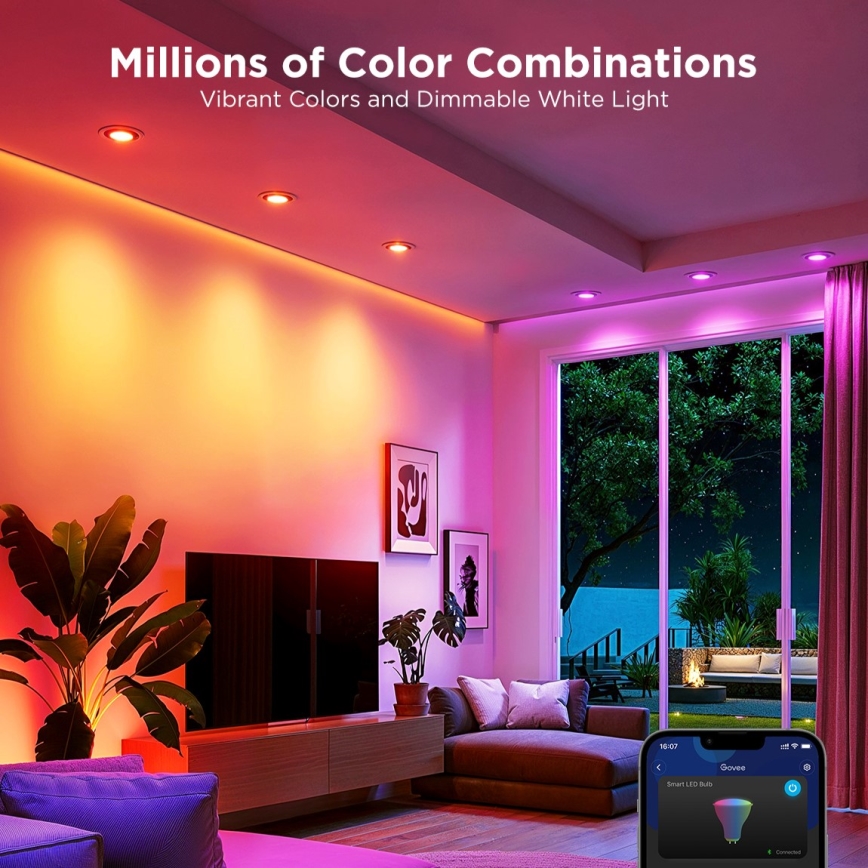 Komplektas 2x LED RGBWW pritemdomos lemputės MATTER GU10/4,8W/230V 2700-6500K Wi-Fi - Govee