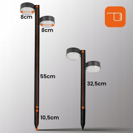 RINKINYS 2x LED Saulės lempa 2xLED/1W/3,7V 1200 mAh 55 cm IP65 juoda