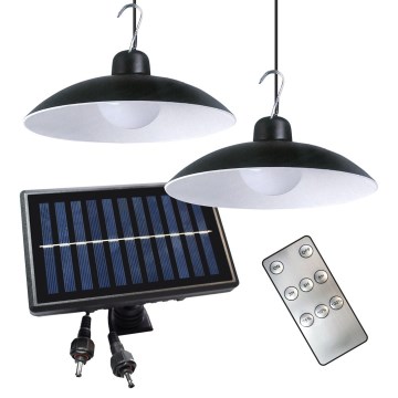 RINKINYS 2x LED saulės pakabinamas šviestuvas su aušros jutikliu LED/6W/3,7V 2000 mAh IP44 + nuotolinio valdymo pultas