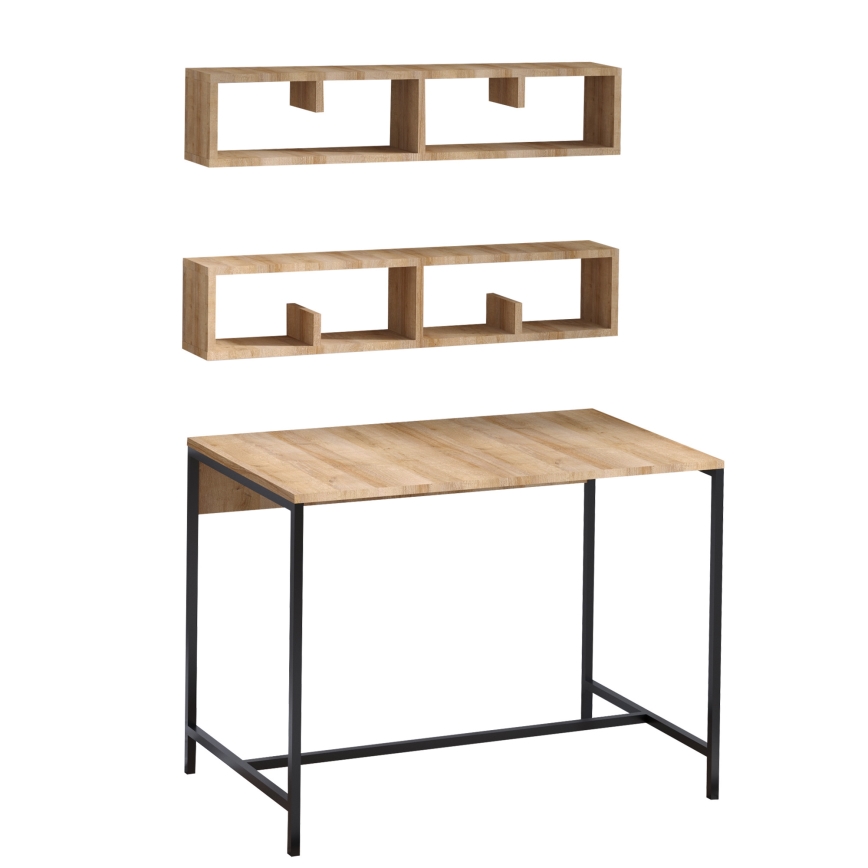 RINKINYS 2x Sieninė lentyna PENNY 20x100 cm + darbo stalas 74x100 cm ruda/juoda