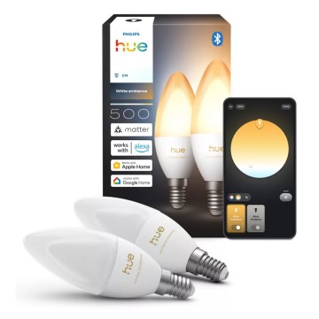 RINKINYS 2x reguliuojamos LED lemputės Philips Hue WHITE AMBIANCE B39 E14/3,7W/230V 1000-20000K