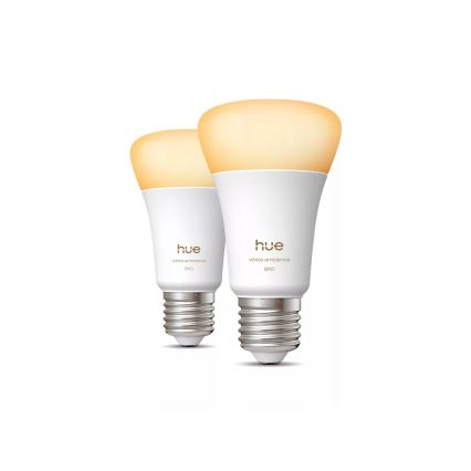 Komplektas 2x reguliuojamos Philips Hue WHITE AMBIANCE LED lemputės E27/6W/230V 1000-20000K