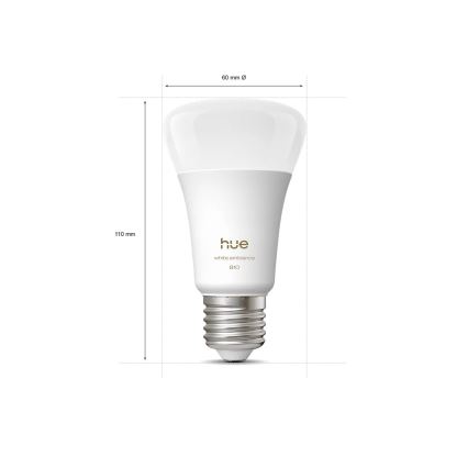 Komplektas 2x reguliuojamos Philips Hue WHITE AMBIANCE LED lemputės E27/6W/230V 1000-20000K