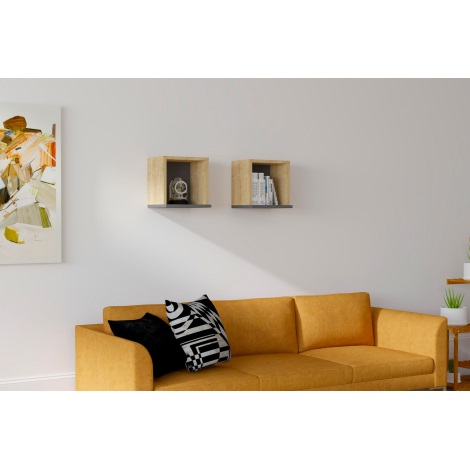 RINKINYS 2x Sieninė lentyna SEVIMA 30x30 cm smėlio/antracito