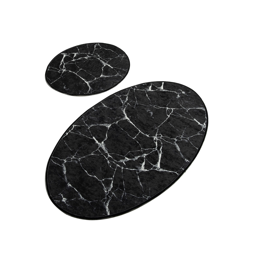 RINKINYS 2x Vonios kilimėlis MARBLE 50x60/60x100 cm juodas
