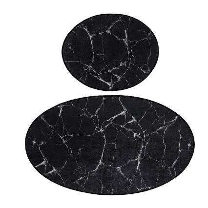 RINKINYS 2x Vonios kilimėlis MARBLE 50x60/60x100 cm juodas