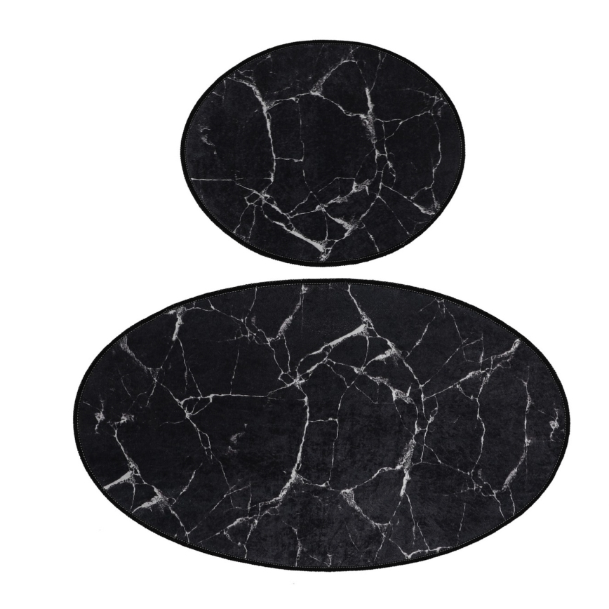 RINKINYS 2x Vonios kilimėlis MARBLE 50x60/60x100 cm juodas