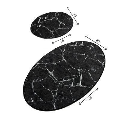 RINKINYS 2x Vonios kilimėlis MARBLE 50x60/60x100 cm juodas