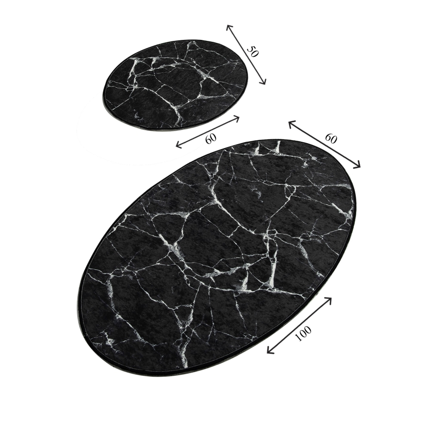 RINKINYS 2x Vonios kilimėlis MARBLE 50x60/60x100 cm juodas