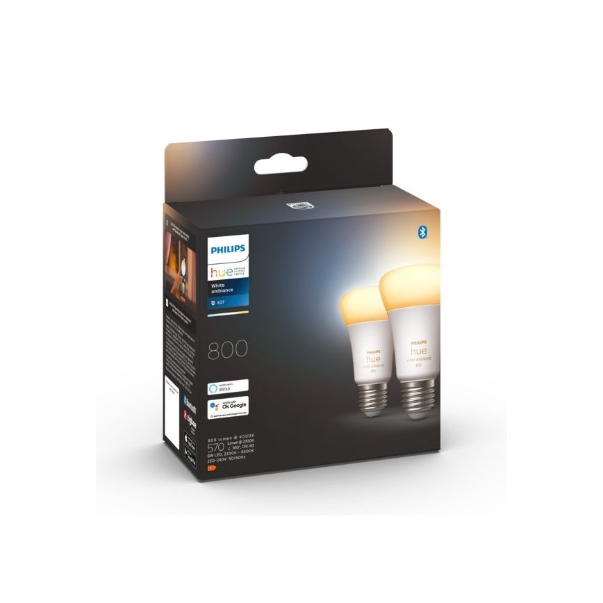 RINKINYS 2xLED Reguliuojama lemputė Philips Hue WHITE AMBIANCE E27/6W/230V 2200-6500K