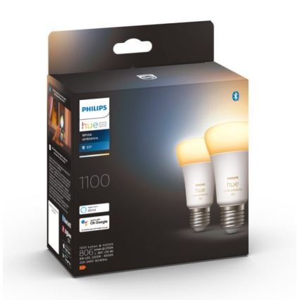 RINKINYS 2xLED Reguliuojama lemputė Philips Hue WHITE AMBIANCE E27/8W/230V 2200-6500K