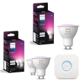 Rinkinys: 3 dimeriuojamos LED RGBW lemputės Philips Hue WHITE AND COLOR AMBIANCE GU10, 4,2 W, 230 V, 2000–6500 K + Hue Bridge