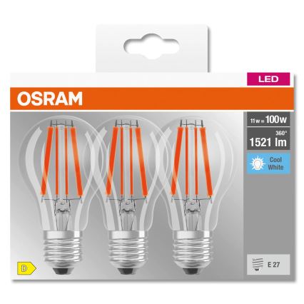 Rinkinys 3 vnt. LED lemputė BASE CLASSIC FILAMENT A60 E27/11W/230V 4000K - Osram