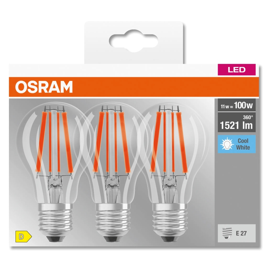 Rinkinys 3 vnt. LED lemputė BASE CLASSIC FILAMENT A60 E27/11W/230V 4000K - Osram
