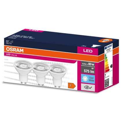 Rinkinys 3 vnt. LED reflektorinė lemputė PAR16 GU10/6,9W/230V 4000K 60° - Osram