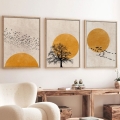 RINKINYS 3 vnt. paveikslų rėmeliuose 50x70 cm, smėlio/geltonos spalvos