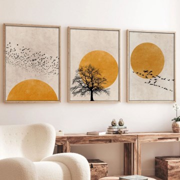 RINKINYS 3 vnt. paveikslų rėmeliuose 50x70 cm, smėlio/geltonos spalvos