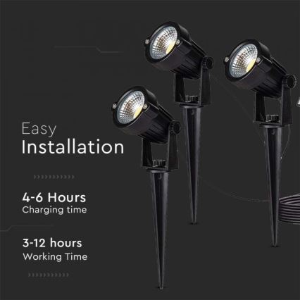 RINKINYS 3x LED Lauko saulės lempa 3xLED/1,2W/3,7V IP65 3000K 4000 mAh