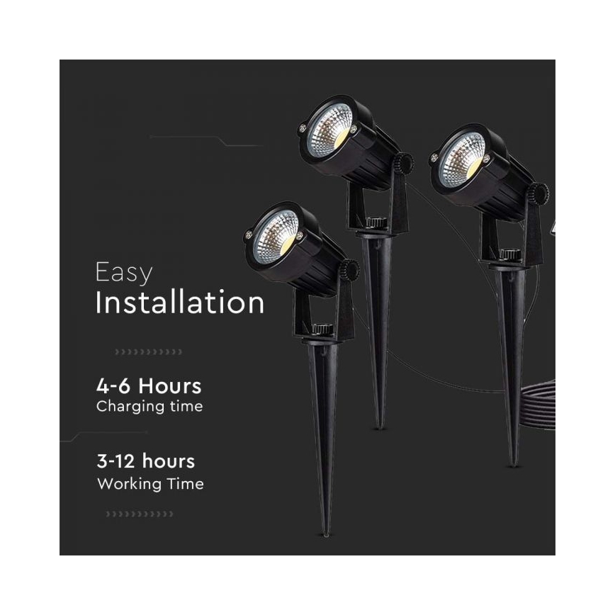 RINKINYS 3x LED Lauko saulės lempa 3xLED/1,2W/3,7V IP65 3000K 4000 mAh