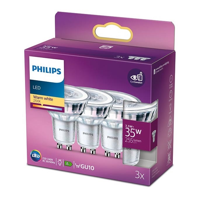 RINKINYS 3x LED Lemputė Philips GU10/3,5W/230V 2700K