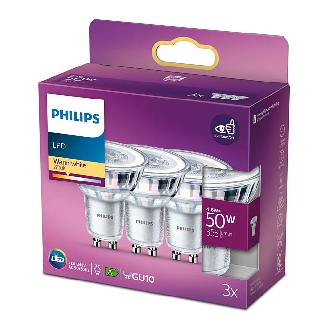 RINKINYS 3x LED Lemputė Philips GU10/4,6W/230V 2700K