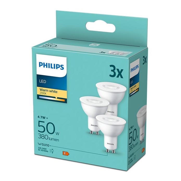 RINKINYS 3x LED Lemputė Philips GU10/4,7W/230V 2700K