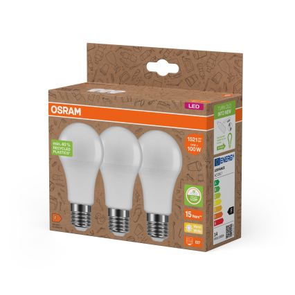 Rinkinys 3x LED lemputės iš perdirbto plastiko A100 E27/14W/230V 2700K - Osram