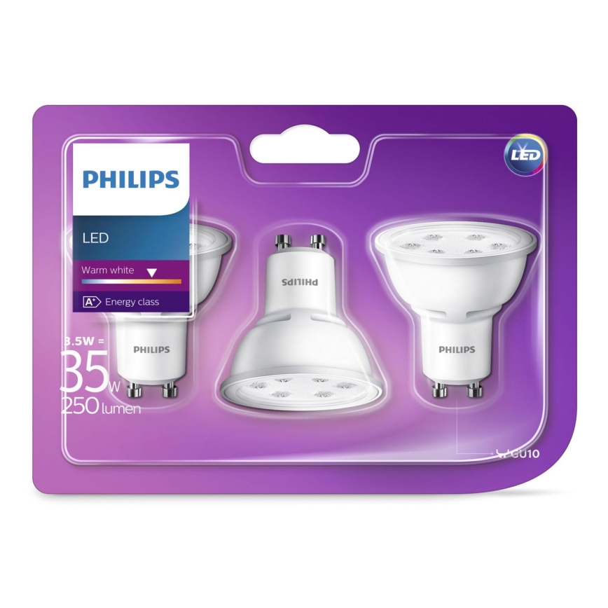 RINKINYS 3x LED lemputės Philips GU10 / 3.5W / 230V 2700K