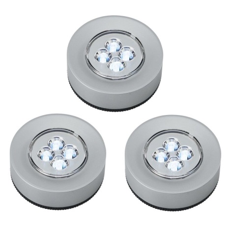 RINKINYS 3x LED naktinė liečiamoji lemputė 1xLED/2W/4,5V sidabras